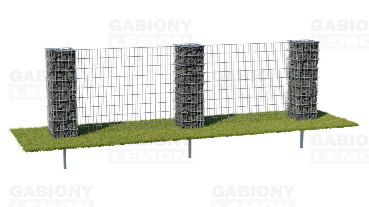 gabion oszlopok 2D kerítéspanelekkel a földig