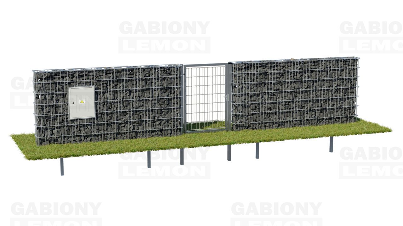 gabion kerítés membránnal és gázórával közvetlenül a kerítésben