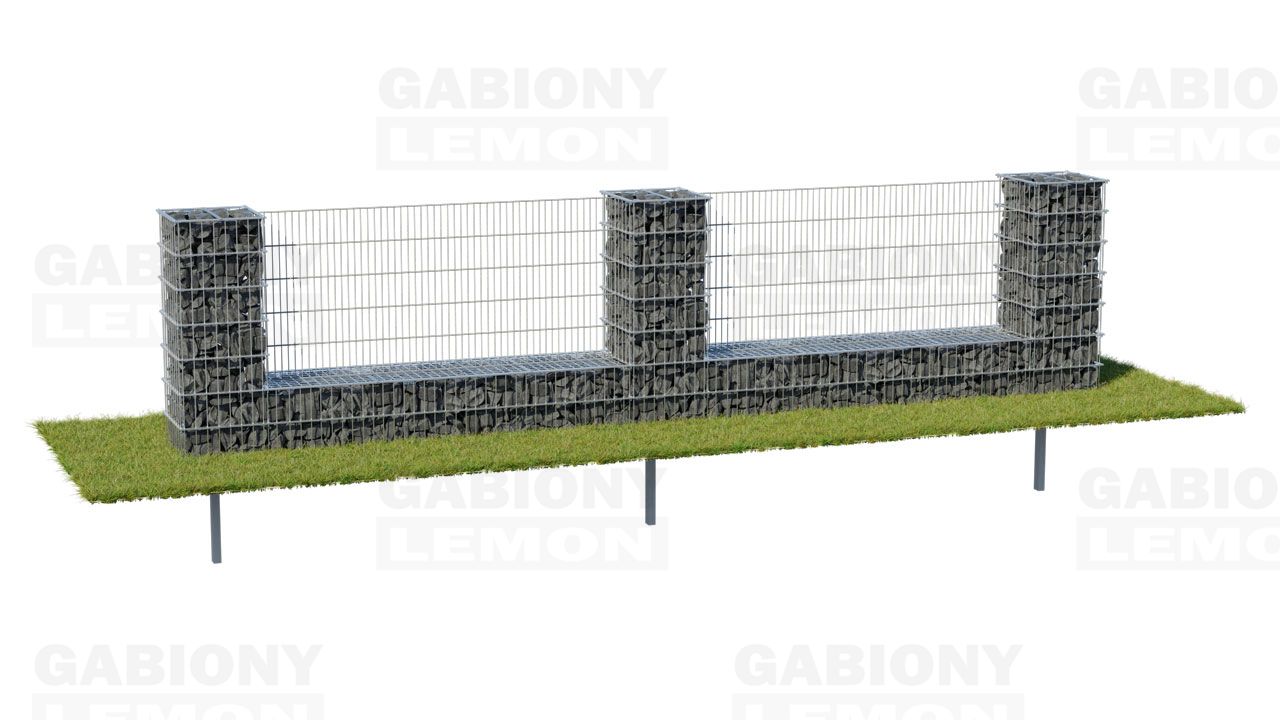 gabion kerítés 2D kerítéspanelekkel kombinálva